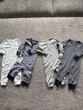 Carter's Navy & Gray Striped and Patterned Cotton Footie Set - 4 Pack